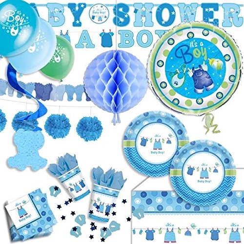 geburtstagsfee Babyparty Komplettset It's a Boy 61-TLG. blau, f. Pullerparty mit Partygeschirr von geburtstagsfee