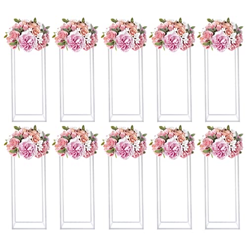 10Pcs Blumenständer, Metall Blumen Boden Vase Spalte Blumenständer, Vasen für Hochzeit Mittelstück Tische, Rechteckiges Display Rack für Hochzeiten Party Dekoration (Weiß 24 * 24 * 60cm) von gegeweeret