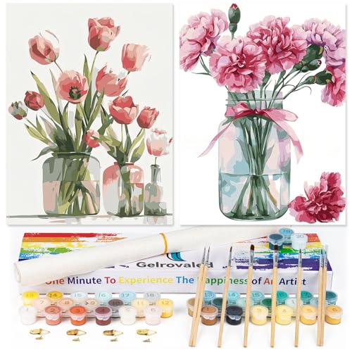 gelrovaled Malen Nach Zahlen Erwachsene, DIY Flower mit Pinseln und Acrylfarben Handgemalt Ölgemälde Leinwand für Home Decor, 30×40CM 2 Pack, (Flower 02) von gelrovaled