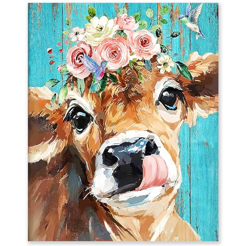 gelrovaled Malen Nach Zahlen Erwachsene, DIY Handgemalt Ölgemälde Kit für Anfänger und Erwachsene Mit 3-Pinseln und Acrylfarbe, Ohne Rahmen 40X50CM, Flowers and Cattle von gelrovaled