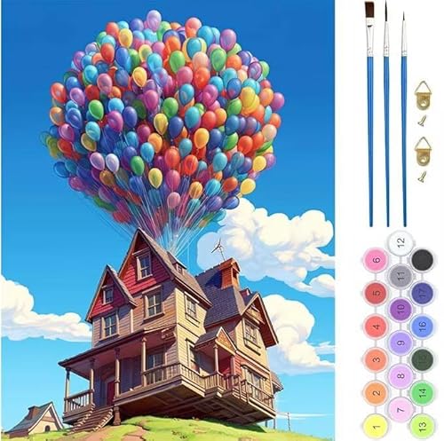 Ballon Haus Malen Nach Zahlen,Paint by Numbers Malen Nach Zahlen Adult Kit,Groß DIY Handgemalt Ölgemälde Kit für Anfänger Mit Pinsels Und Acrylfarbe,für Home Décor Geschenke 70x90cm (No Frame) T-483 von generic