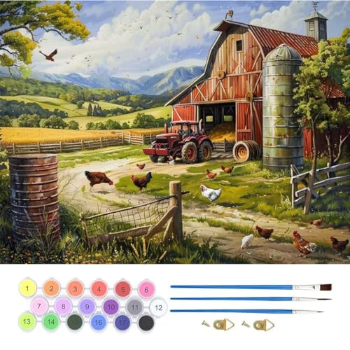 Bauernhof Huhn Malen Nach Zahlen,Paint by Numbers Malen Nach Zahlen Adult Kit,Groß DIY Handgemalt Ölgemälde Kit für Anfänger Mit Pinsels Acrylfarbe,für Home Décor Geschenke 30x40cm (No Frame) T-799 von generic