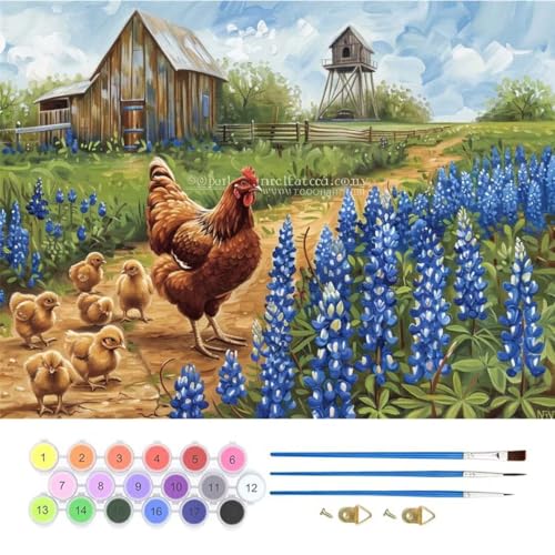 Bauernhof Huhn Malen Nach Zahlen,Paint by Numbers Malen Nach Zahlen Adult Kit,Groß DIY Handgemalt Ölgemälde Kit für Anfänger Mit Pinsels Acrylfarbe,für Home Décor Geschenke 90x110cm (No Frame) T-753 von generic