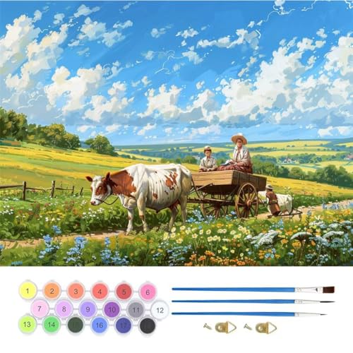 Bauernhof Kuh Malen Nach Zahlen,Paint by Numbers Malen Nach Zahlen Adult Kit,Groß DIY Handgemalt Ölgemälde Kit für Anfänger Mit Pinsels Acrylfarbe,für Home Décor Geschenke 100x120cm (No Frame) T-735 von generic