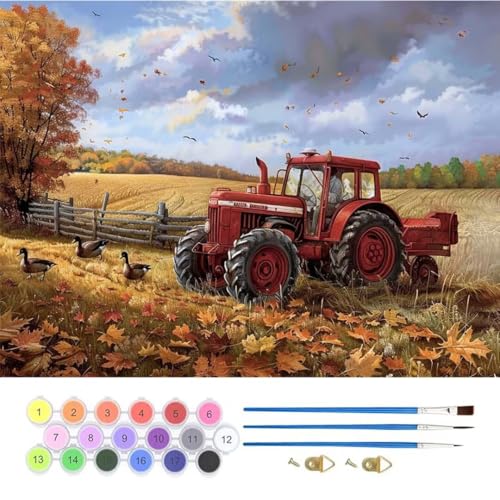 Bauernhof Traktor Malen Nach Zahlen,Paint by Numbers Malen Nach Zahlen Adult Kit,Groß DIY Handgemalt Ölgemälde Leinwand Kit für Anfänger Mit Pinsels Acrylfarbe,für Home Décor 30x40cm (No Frame) T-783 von generic