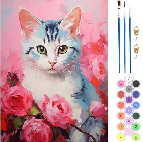 Blume Katze Malen Nach Zahlen, Paint by Numbers Malen Nach Zahlen Adult Kit, Groß DIY Handgemalt Ölgemälde Kit für Anfänger Mit Pinsels Acrylfarbe, für Home Décor Geschenke 100x120cm (No Frame) T-457 von generic