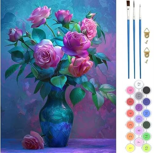 Blume Malen Nach Zahlen, Paint by Numbers Malen Nach Zahlen Adult Kit, Groß DIY Handgemalt Ölgemälde Leinwand Kit für Anfänger Mit Pinsels Und Acrylfarbe, für Home Décor Geschenke 70x90cm (No Frame) von generic