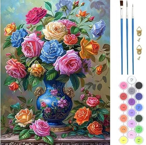 Blume Malen Nach Zahlen, Paint by Numbers Malen Nach Zahlen Adult Kit, Groß DIY Handgemalt Ölgemälde Leinwand Kit für Anfänger Mit Pinsels Und Acrylfarbe, für Home Décor Geschenke 70x90cm (No Frame) von generic