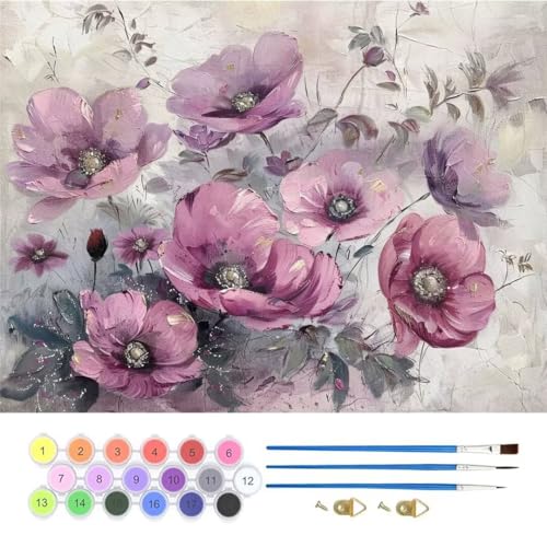 Blume Rosa Malen Nach Zahlen, Paint by Numbers Malen Nach Zahlen Adult Kit, Groß DIY Handgemalt Ölgemälde Kit für Anfänger Mit Pinsels Und Acrylfarbe, für Home Décor Geschenke 40x50cm (No Frame) T-769 von generic