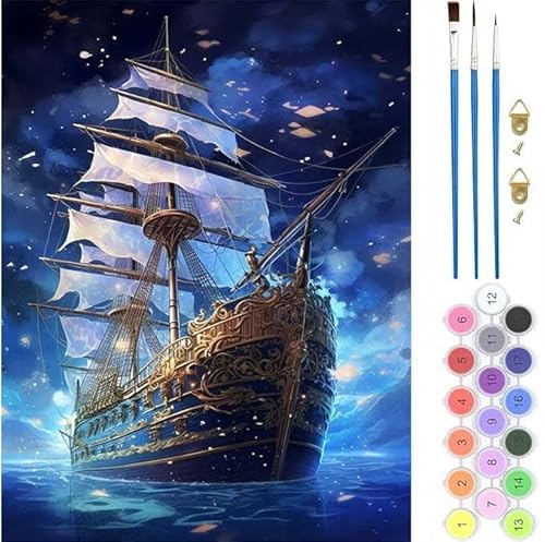 Boot Verträumt Malen Nach Zahlen, Paint by Numbers Malen Nach Zahlen Adult Kit, Groß DIY Handgemalt Ölgemälde Kit für Anfänger Mit Pinsels Und Acrylfarbe, für Home Décor Geschenke 45x60cm (No Frame) von generic