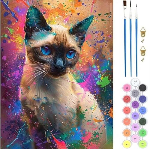 Bunt Katze Malen Nach Zahlen, Paint by Numbers Malen Nach Zahlen Adult Kit, Groß DIY Handgemalt Ölgemälde Kit für Anfänger Mit Pinsels Und Acrylfarbe, für Home Décor Geschenke 70x90cm (No Frame) T-467 von generic