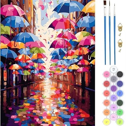 Bunt Regenschirm Malen Nach Zahlen,Paint by Numbers Malen Nach Zahlen Adult Kit,Groß DIY Handgemalt Ölgemälde Leinwand Kit für Anfänger Mit Pinsels Acrylfarbe,für Home Décor 90x110cm (No Frame) T-507 von generic