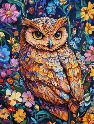 Diamond Painting Erwachsene Owl Diamant Painting Bilder, 5D Diy Diamond Painting Eckige Steine, Diamond Painting Groß Dimond Painting, 5D Vollbohrer Diamant Malerei Bastelset 70x90cm für Wanddekor von generic