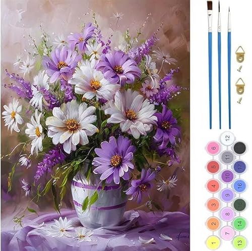 Hübsch Blume Malen Nach Zahlen, Paint by Numbers Malen Nach Zahlen Adult Kit, Groß DIY Handgemalt Ölgemälde Kit für Anfänger Mit Pinsels Acrylfarbe, für Home Décor Geschenke 90x110cm (No Frame) T-641 von generic