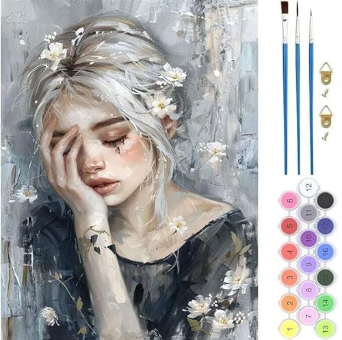 Hübsch Mädchen Malen Nach Zahlen, Paint by Numbers Malen Nach Zahlen Adult Kit, Groß DIY Handgemalt Ölgemälde Kit für Anfänger Mit Pinsels Und Acrylfarbe, für Home Décor Geschenke 70x90cm (No Frame) von generic