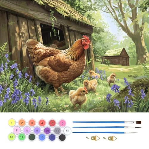 Huhn Bauernhof Malen Nach Zahlen,Paint by Numbers Malen Nach Zahlen Adult Kit,Groß DIY Handgemalt Ölgemälde Kit für Anfänger Mit Pinsels Acrylfarbe,für Home Décor Geschenke 80x100cm (No Frame) T-695 von generic