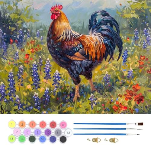 Huhn Blume Malen Nach Zahlen, Paint by Numbers Malen Nach Zahlen Adult Kit, Groß DIY Handgemalt Ölgemälde Kit für Anfänger Mit Pinsels Und Acrylfarbe, für Home Décor Geschenke 70x90cm (No Frame) T-761 von generic