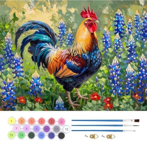 Huhn Blume Malen Nach Zahlen,Paint by Numbers Malen Nach Zahlen Adult Kit,Groß DIY Handgemalt Ölgemälde Kit für Anfänger Mit Pinsels Und Acrylfarbe,für Home Décor Geschenke 80x100cm (No Frame) T-705 von generic