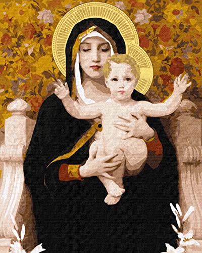 IDEYKA Malen nach Zahlen Madonna mit Lilien William Bugro 40x50 Menschen auf dem Bild mit Holzrahmen von generic