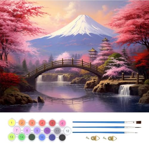 Japan Landschaft Malen Nach Zahlen,Paint by Numbers Malen Nach Zahlen Adult Kit,Groß DIY Handgemalt Ölgemälde Leinwand Kit für Anfänger Mit Pinsels Acrylfarbe,für Home Décor 100x120cm (No Frame) T-755 von generic