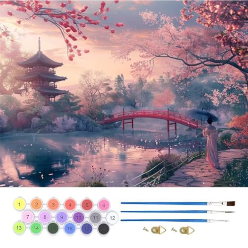 Japan Landschaft Malen Nach Zahlen,Paint by Numbers Malen Nach Zahlen Adult Kit,Groß DIY Handgemalt Ölgemälde Leinwand Kit für Anfänger Mit Pinsels Acrylfarbe,für Home Décor 60x80cm (No Frame) T-697 von generic