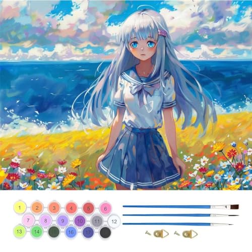 Japan Mädchen Malen Nach Zahlen, Paint by Numbers Malen Nach Zahlen Adult Kit, Groß DIY Handgemalt Ölgemälde Kit für Anfänger Mit Pinsels Acrylfarbe, für Home Décor Geschenke 30x40cm (No Frame) T-731 von generic