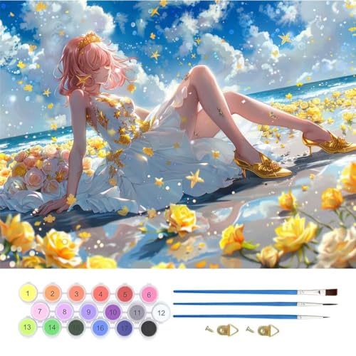 Japan Mädchen Malen Nach Zahlen, Paint by Numbers Malen Nach Zahlen Adult Kit, Groß DIY Handgemalt Ölgemälde Kit für Anfänger Mit Pinsels Acrylfarbe, für Home Décor Geschenke 60x75cm (No Frame) T-687 von generic