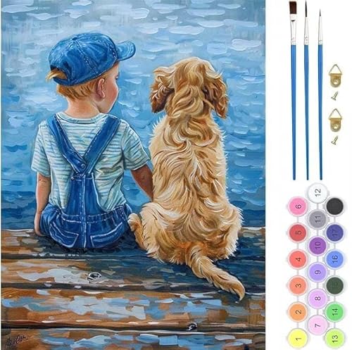 Junge Hund Malen Nach Zahlen, Paint by Numbers Malen Nach Zahlen Adult Kit, Groß DIY Handgemalt Ölgemälde Kit für Anfänger Mit Pinsels Und Acrylfarbe, für Home Décor Geschenke 100x120cm (No Frame) von generic