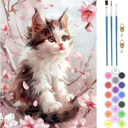 Katze Blume Malen Nach Zahlen,Paint by Numbers Malen Nach Zahlen Adult Kit,Groß DIY Handgemalt Ölgemälde Kit für Anfänger Mit Pinsels Und Acrylfarbe,für Home Décor Geschenke 40x50cm (No Frame) T-184 von generic