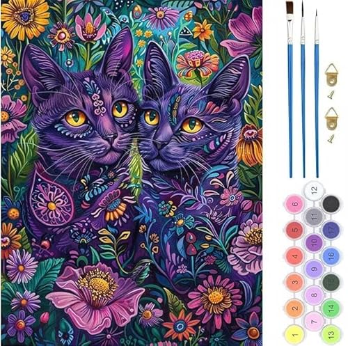 Katze Blume Malen Nach Zahlen,Paint by Numbers Malen Nach Zahlen Adult Kit,Groß DIY Handgemalt Ölgemälde Kit für Anfänger Mit Pinsels Und Acrylfarbe,für Home Décor Geschenke 60x75cm (No Frame) T-280 von generic