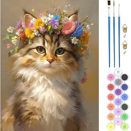 Katze Blume Malen Nach Zahlen,Paint by Numbers Malen Nach Zahlen Adult Kit,Groß DIY Handgemalt Ölgemälde Kit für Anfänger Mit Pinsels Und Acrylfarbe,für Home Décor Geschenke 70x90cm (No Frame) T-471 von generic