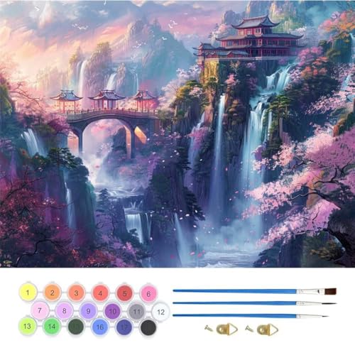 Landschaft Japan Malen Nach Zahlen,Paint by Numbers Malen Nach Zahlen Adult Kit,Groß DIY Handgemalt Ölgemälde Leinwand Kit für Anfänger Mit Pinsels Acrylfarbe,für Home Décor 60x90cm (No Frame) T-843 von generic