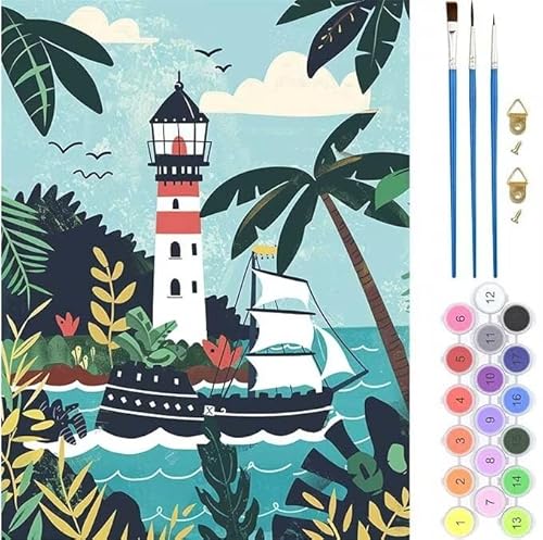 Leuchtturm See Malen Nach Zahlen,Paint by Numbers Malen Nach Zahlen Adult Kit,Groß DIY Handgemalt Ölgemälde Kit für Anfänger Mit Pinsels Acrylfarbe,für Home Décor Geschenke 30x40cm (No Frame) T-302 von generic