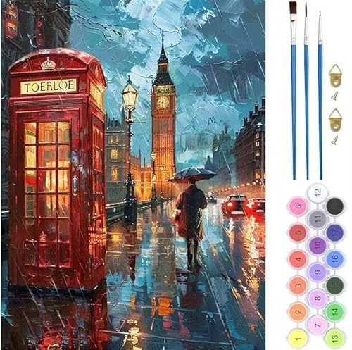 London Straße Malen Nach Zahlen, Paint by Numbers Malen Nach Zahlen Adult Kit, Groß DIY Handgemalt Ölgemälde Kit für Anfänger Mit Pinsels Acrylfarbe, für Home Décor Geschenke 45x60cm (No Frame) T-294 von generic