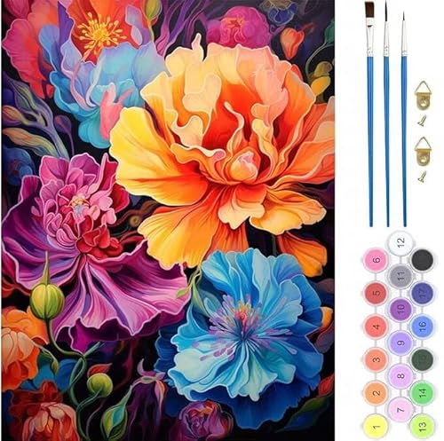 Malen Nach Zahlen Erwachsene, Malen Nach Zahlen Blume Buntes, Paint by Numbers Anfänger Mit Pinseln und Acrylpigmen Handgemalt Ölgemälde Kit für Geschenke und Home Haus Deko 80x100cm (Rahmenlos) T-672 von generic