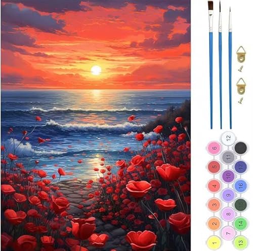 Malen Nach Zahlen Erwachsene, Malen Nach Zahlen Sonnenuntergang Blume, Paint by Numbers Anfänger Mit Pinseln Acrylpigmen Handgemalt Ölgemälde Kit für Geschenke Home Deko 70x90cm (Rahmenlos) T-670 von generic