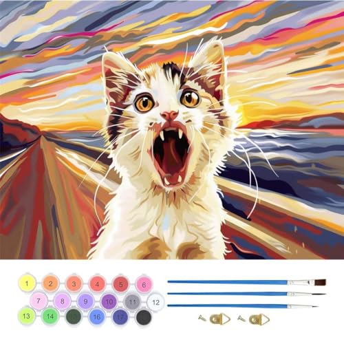 Malen Nach Zahlen Erwachsene,Malen Nach Zahlen Abstrakt Katze,Paint by Numbers Anfänger Mit Pinseln und Acrylpigmen Handgemalt Ölgemälde Kit für Geschenke und Home Haus Deko 90x110cm (Rahmenlos) T-856 von generic