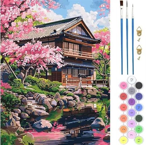 Malen Nach Zahlen Erwachsene,Malen Nach Zahlen Japanisch Blume,Paint by Numbers Anfänger Mit Pinseln und Acrylpigmen Handgemalt Ölgemälde Kit für Geschenke und Home Haus Deko 40x60cm (Rahmenlos) T-323 von generic