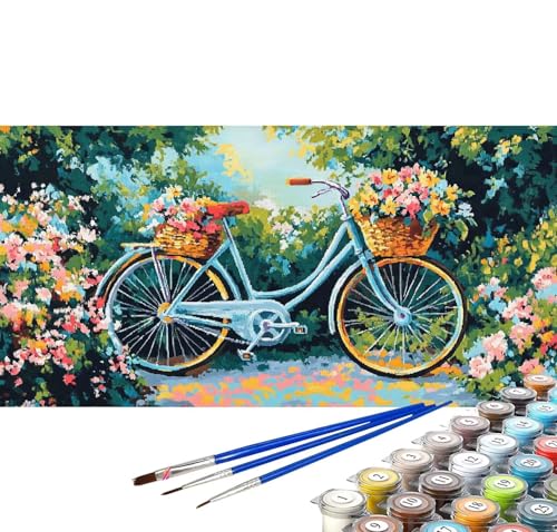 Malen nach Zahlen Erwachsene Fahrrad Malen nach Zahlen Blume DIY Ölgemälde Kit, Paint by Numbers Adult mit Pinseln Acrylfarbe Knitterfreie Leinwand Geschenke für Frauen 100x200 cm (Rahmenlos) C-4 von generic