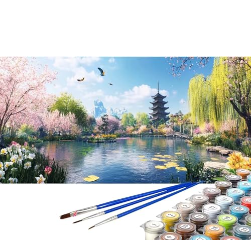 Malen nach Zahlen Erwachsene Japan Malen nach Zahlen See DIY Ölgemälde Kit, Paint by Numbers Adult mit Pinseln Acrylfarbe Knitterfreie Leinwand Zimmer Frauen Geschenke 80x160 cm (Rahmenlos) B-75 von generic