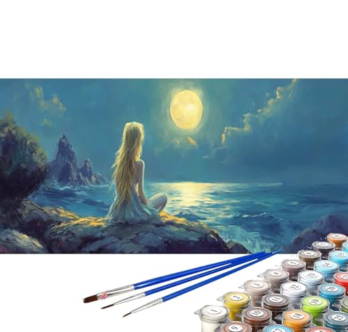 Malen nach Zahlen Erwachsene Mond Malen nach Zahlen Mädchen DIY Ölgemälde Kit,Paint by Numbers Adult mit Pinseln Acrylfarbe Knitterfreie Leinwand Zimmer Deko Frauen Geschenke 85x170 cm (Rahmenlos) B83 von generic