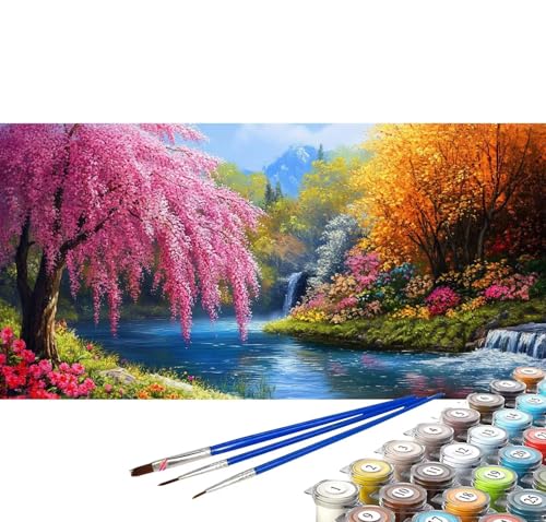 Malen nach Zahlen Erwachsene Wald Malen nach Zahlen See DIY Ölgemälde Kit, Paint by Numbers Adult mit Pinseln Acrylfarbe Knitterfreie Leinwand Zimmer Deko Frauen Geschenke 80x160 cm (Rahmenlos) B-95 von generic