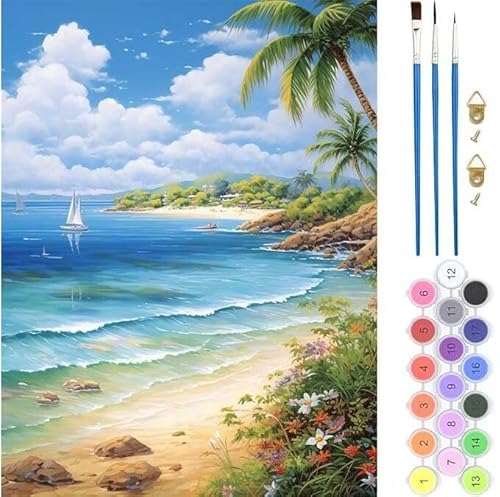 Meer Baum Malen Nach Zahlen, Paint by Numbers Malen Nach Zahlen Adult Kit, Groß DIY Handgemalt Ölgemälde Kit für Anfänger Mit Pinsels Und Acrylfarbe, für Home Décor Geschenke 40x50cm (No Frame) T-314 von generic