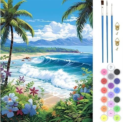 Meer Blume Malen Nach Zahlen, Paint by Numbers Malen Nach Zahlen Adult Kit, Groß DIY Handgemalt Ölgemälde Kit für Anfänger Mit Pinsels Und Acrylfarbe, für Home Décor Geschenke 100x120cm (No Frame) von generic