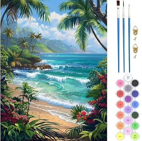 Meer Blume Malen Nach Zahlen, Paint by Numbers Malen Nach Zahlen Adult Kit, Groß DIY Handgemalt Ölgemälde Kit für Anfänger Mit Pinsels Und Acrylfarbe, für Home Décor Geschenke 40x50cm (No Frame) K-25 von generic