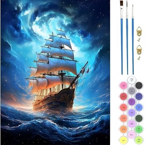 Meer Boot Malen Nach Zahlen, Paint by Numbers Malen Nach Zahlen Adult Kit, Groß DIY Handgemalt Ölgemälde Kit für Anfänger Mit Pinsels Und Acrylfarbe, für Home Décor Geschenke 100x120cm (No Frame) von generic