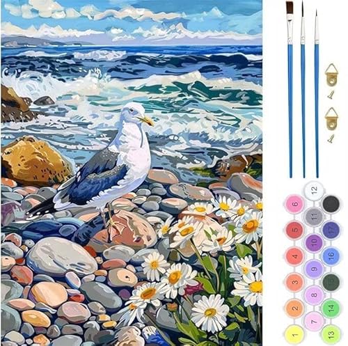 Meer Vogel Malen Nach Zahlen, Paint by Numbers Malen Nach Zahlen Adult Kit, Groß DIY Handgemalt Ölgemälde Kit für Anfänger Mit Pinsels Und Acrylfarbe, für Home Décor Geschenke 30x40cm (No Frame) T-300 von generic