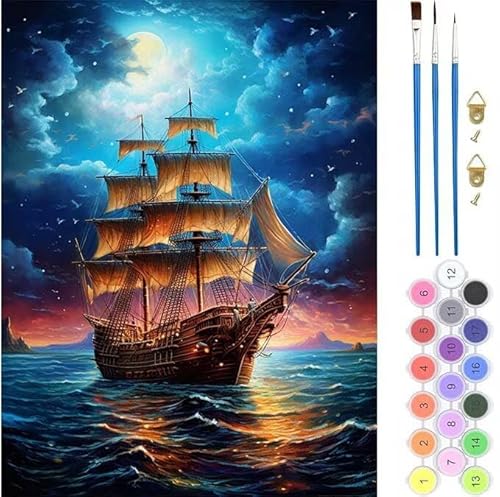 Mond Boot Malen Nach Zahlen, Paint by Numbers Malen Nach Zahlen Adult Kit, Groß DIY Handgemalt Ölgemälde Kit für Anfänger Mit Pinsels Und Acrylfarbe, für Home Décor Geschenke 90x110cm (No Frame) T-477 von generic