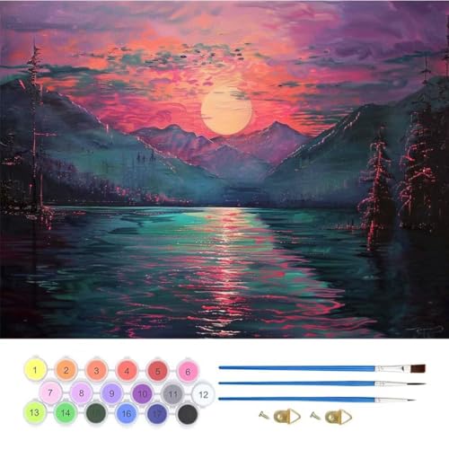 Mond See Malen Nach Zahlen,Paint by Numbers Malen Nach Zahlen Adult Kit,Groß DIY Handgemalt Ölgemälde Leinwand Kit für Anfänger Mit Pinsels Acrylfarbe,für Home Décor Geschenke 40x50cm (No Frame) T-889 von generic