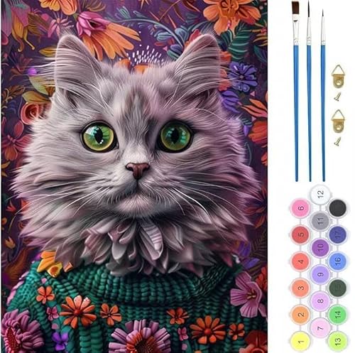 Niedlich Katze Malen Nach Zahlen, Paint by Numbers Malen Nach Zahlen Adult Kit, Groß DIY Handgemalt Ölgemälde Kit für Anfänger Mit Pinsels Und Acrylfarbe, für Home Décor Geschenke 70x90cm (No Frame) von generic